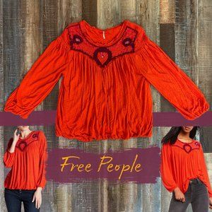 Free People Embroidered Begonia Peasant Blouse